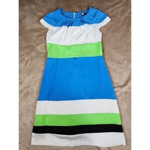 Chetta B Colorblock Blue Green Knee Length Shift Dress Short Sleeve Size 4